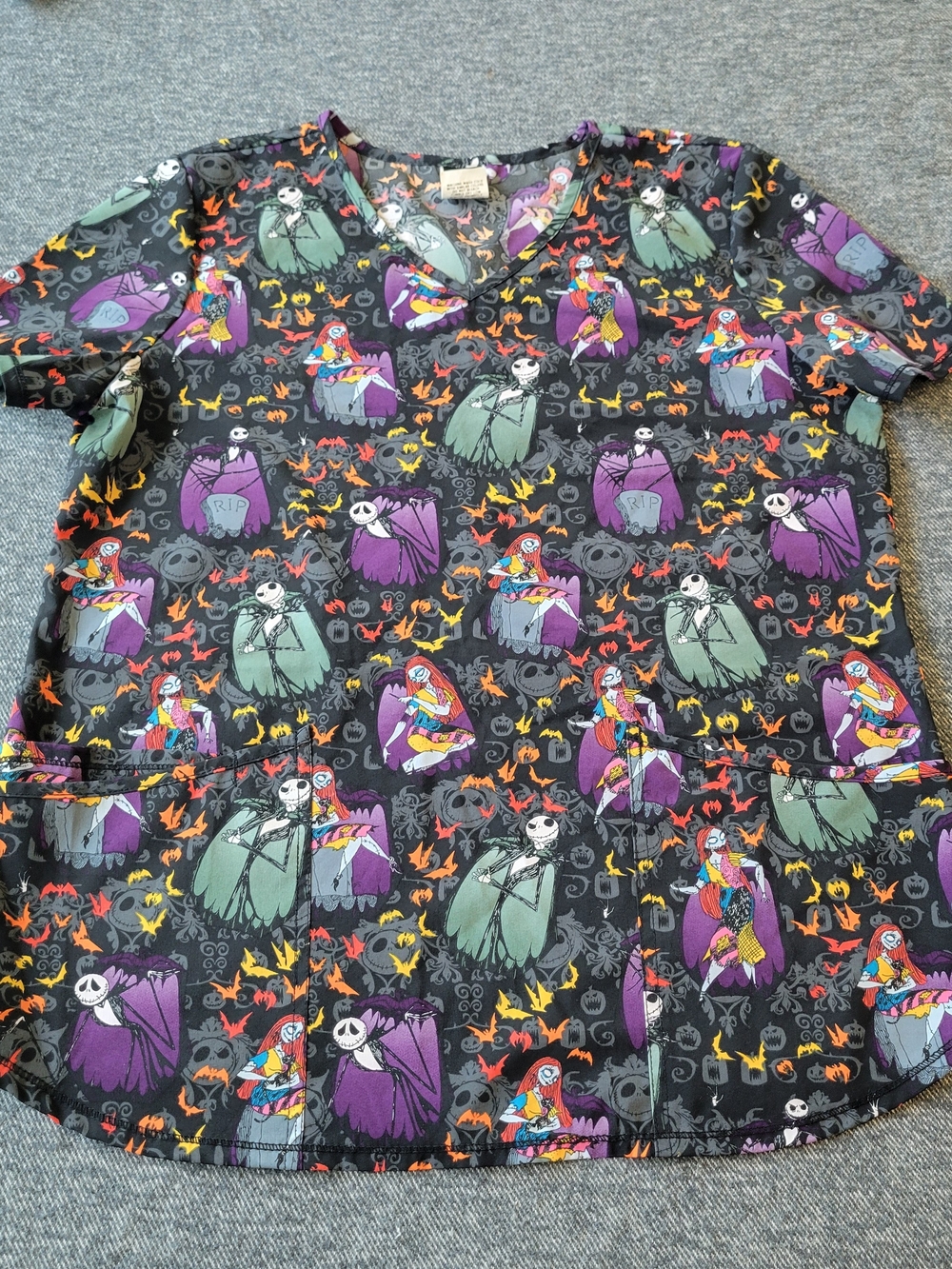 Disney Womens Scrub Top Medium Black Tim Burton's The Nightmare Before Christmas